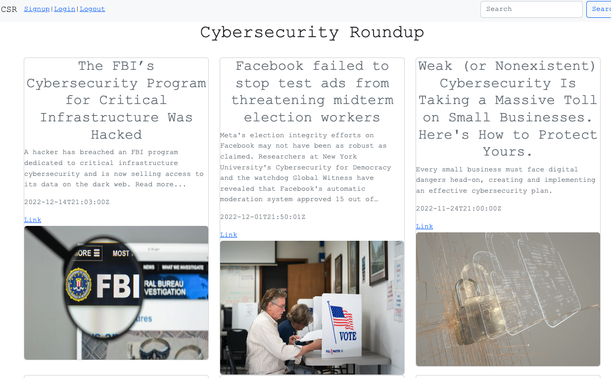 screenshot of a news app